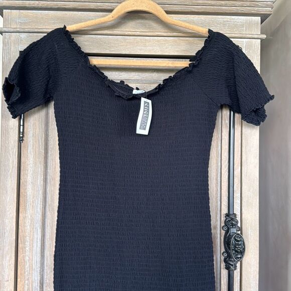 Fifth & Mode Carmen Smocked Mini Dress size Large in Black NWT - Picture 6 of 15